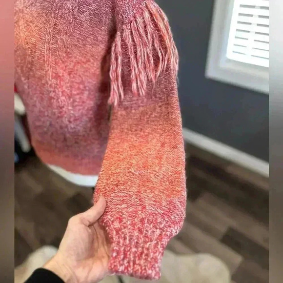Frye and Co Sweater Womens XS Orange Pink Ombre Fringe LS Western Boho NWT - Picture 7 of 10